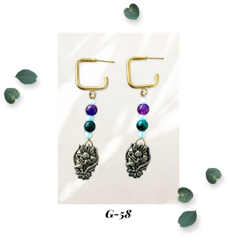 Gold Square Pixie Street Dangle Stud Earrings